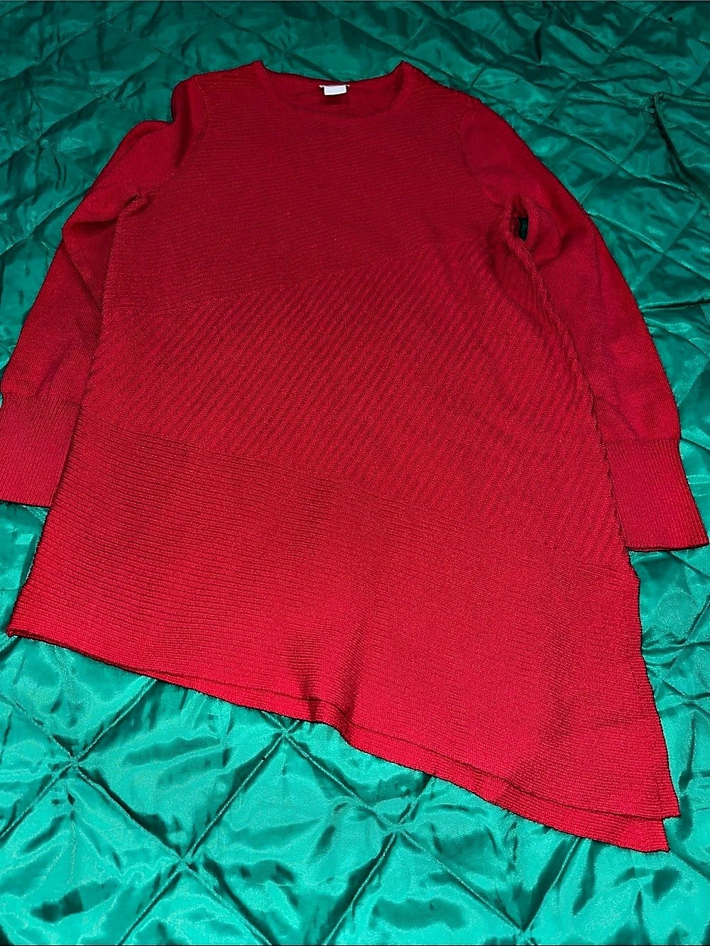 Chicos Red Asymmetrical Hem Sweater Size 0